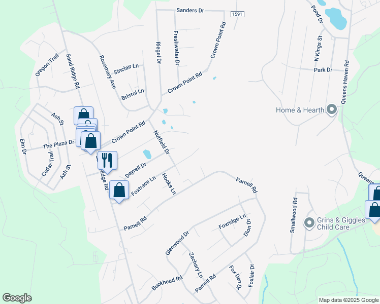 map of restaurants, bars, coffee shops, grocery stores, and more near 411 Foxtrace Lane in Hubert