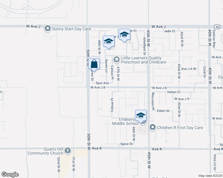 map of restaurants, bars, coffee shops, grocery stores, and more near 4706 Vahan Court in Lancaster
