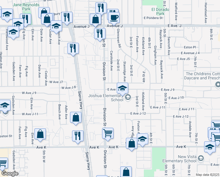 map of restaurants, bars, coffee shops, grocery stores, and more near East Avenue J 8 in Lancaster