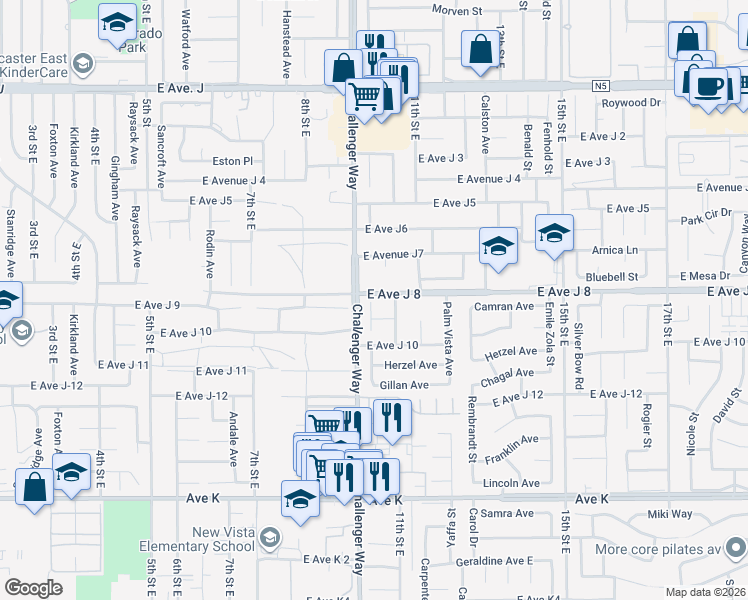 map of restaurants, bars, coffee shops, grocery stores, and more near 401 Auto Vista Drive in Palmdale