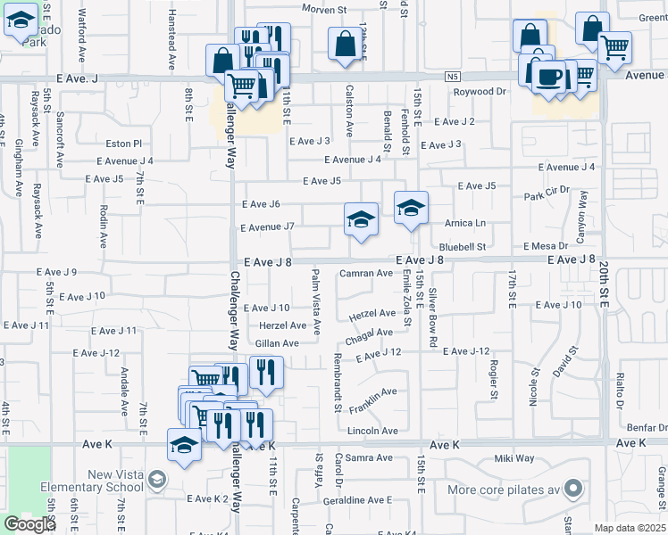 map of restaurants, bars, coffee shops, grocery stores, and more near 1201 Camran Avenue in Lancaster