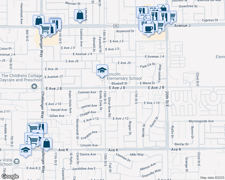 map of restaurants, bars, coffee shops, grocery stores, and more near 1529 Camran Avenue in Lancaster