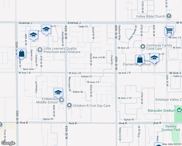 map of restaurants, bars, coffee shops, grocery stores, and more near West Avenue J8 in Del Sur