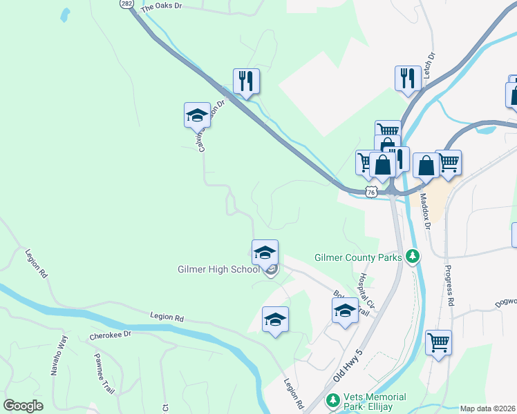 map of restaurants, bars, coffee shops, grocery stores, and more near 240 Summit View Drive in Ellijay