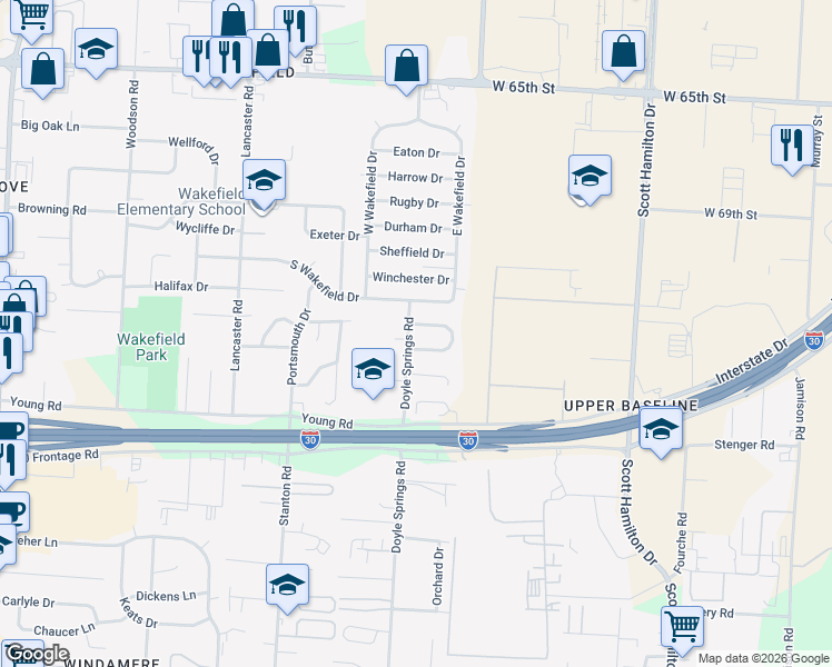 map of restaurants, bars, coffee shops, grocery stores, and more near 39 Clement Drive in Little Rock