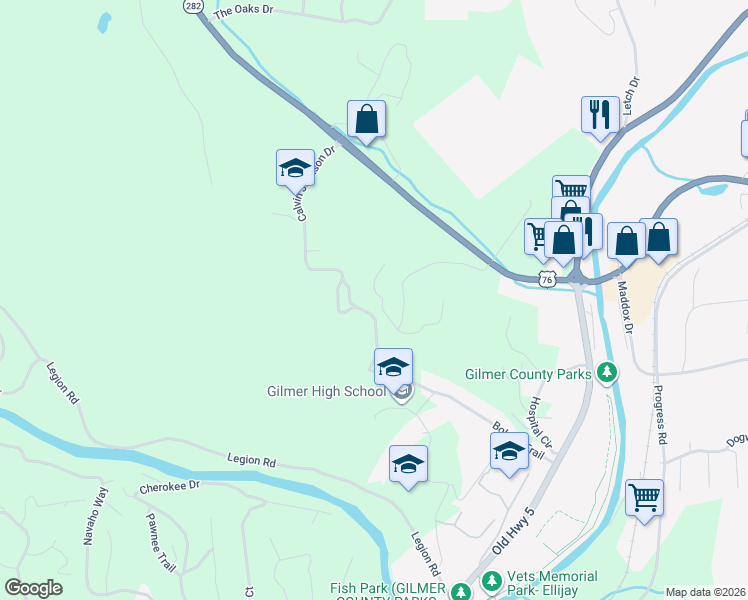 map of restaurants, bars, coffee shops, grocery stores, and more near Calvin Jackson Drive in Ellijay