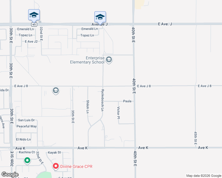 map of restaurants, bars, coffee shops, grocery stores, and more near 3734 East Avenue J 8 in Lancaster
