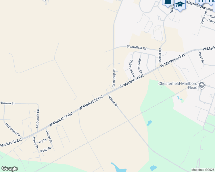 map of restaurants, bars, coffee shops, grocery stores, and more near 2210 West Market Street Extension in Cheraw