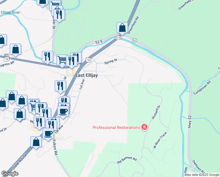 map of restaurants, bars, coffee shops, grocery stores, and more near 238 Walnut Street in East Ellijay