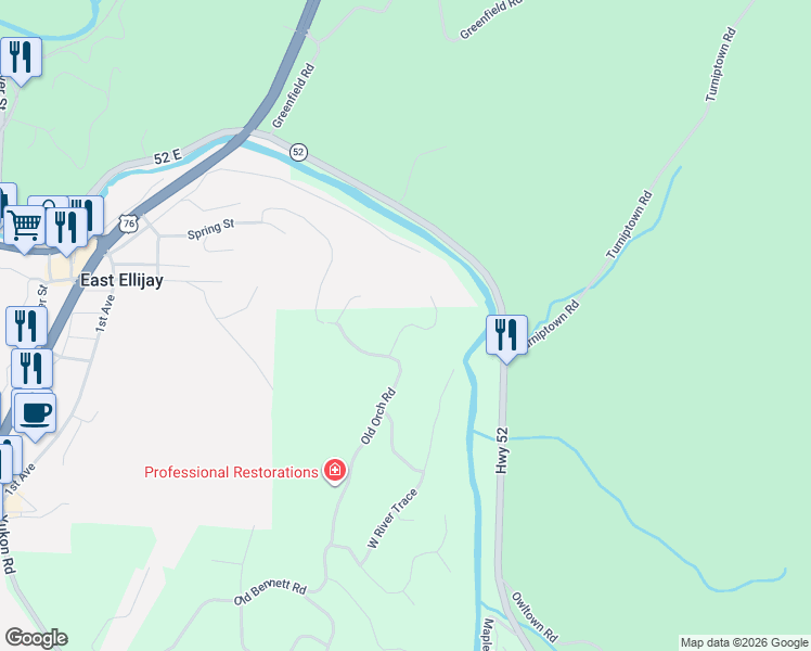 map of restaurants, bars, coffee shops, grocery stores, and more near Granny Smith Lane in Ellijay