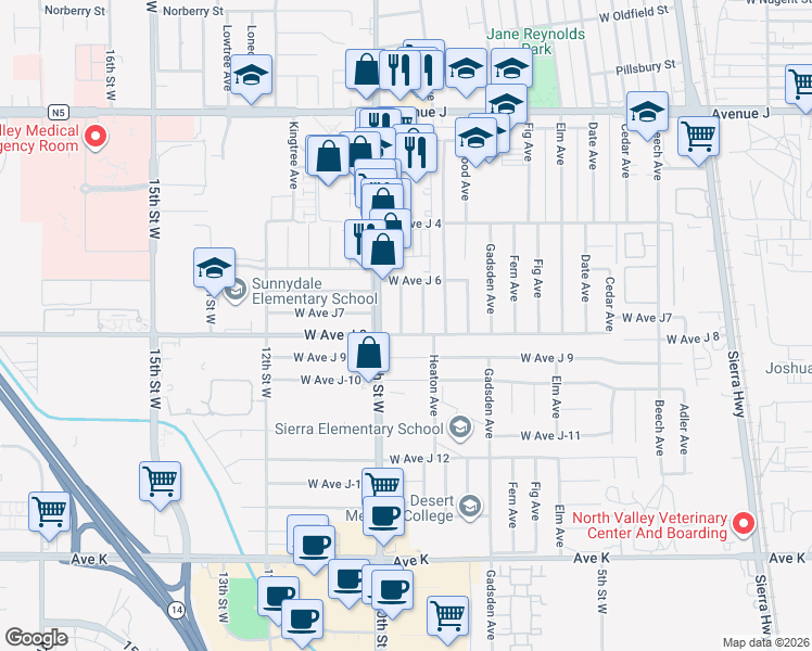 map of restaurants, bars, coffee shops, grocery stores, and more near 44008 Hoban Avenue in Lancaster