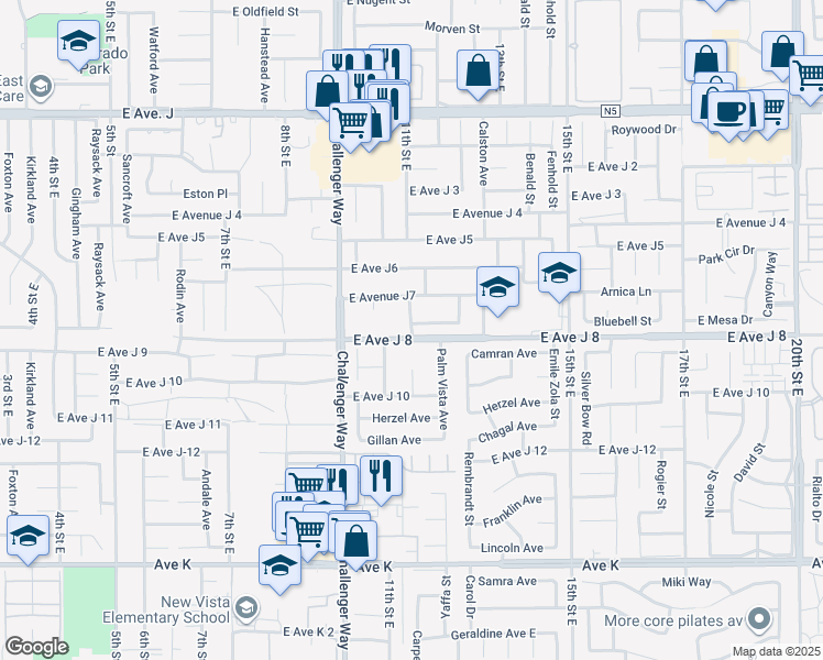 map of restaurants, bars, coffee shops, grocery stores, and more near 11th Street East in Lancaster