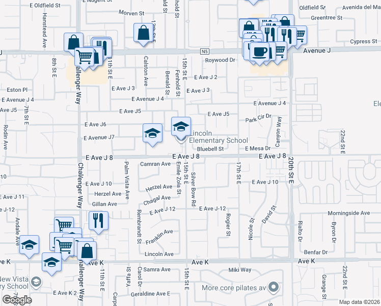 map of restaurants, bars, coffee shops, grocery stores, and more near 44021 Heath Court in Lancaster