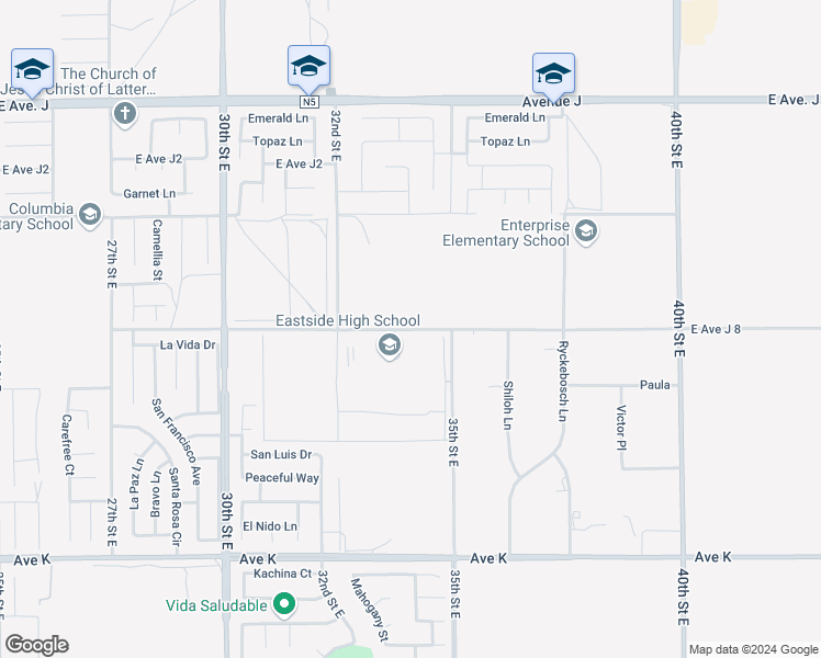 map of restaurants, bars, coffee shops, grocery stores, and more near East Avenue J 8 in Lancaster