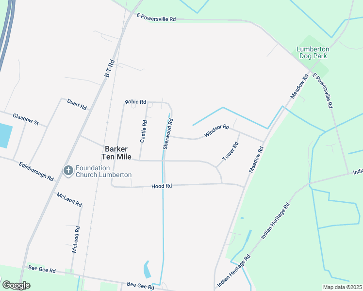 map of restaurants, bars, coffee shops, grocery stores, and more near 76 Windsor Road in Lumberton