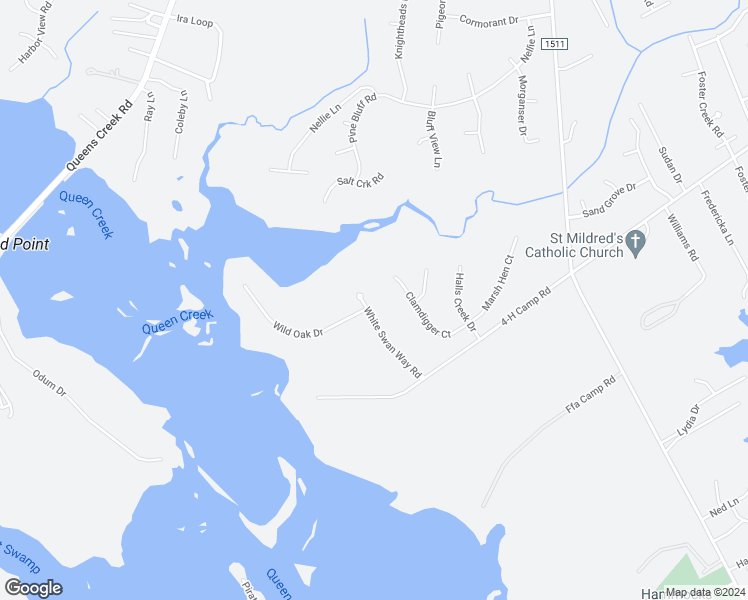 map of restaurants, bars, coffee shops, grocery stores, and more near 120 White Swan Way in Swansboro