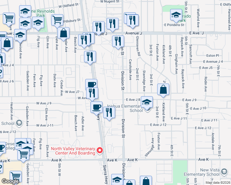 map of restaurants, bars, coffee shops, grocery stores, and more near Division Street in Lancaster