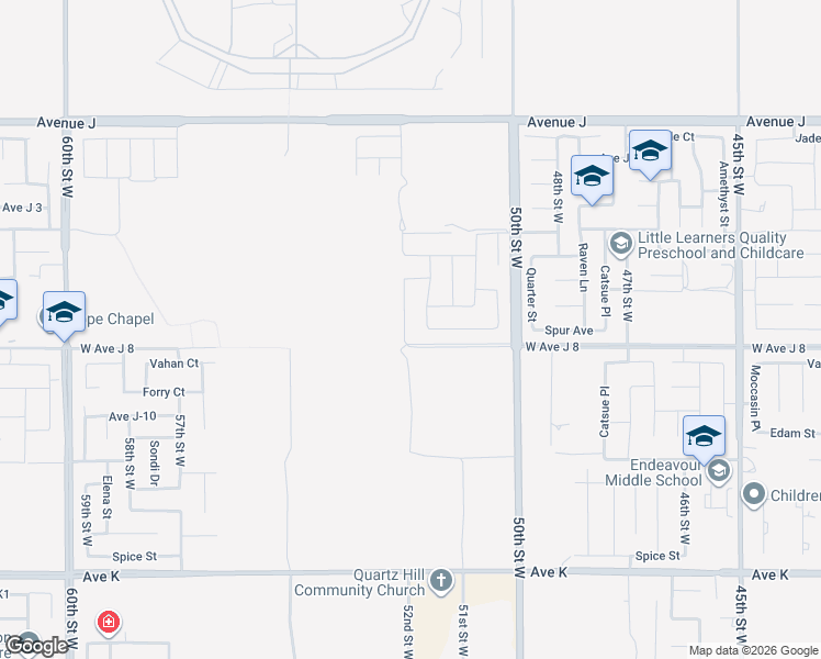 map of restaurants, bars, coffee shops, grocery stores, and more near 44020 52nd Street West in Lancaster