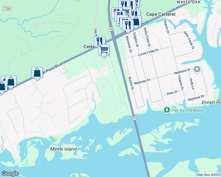 map of restaurants, bars, coffee shops, grocery stores, and more near 240 Coastline Circle in Cedar Point
