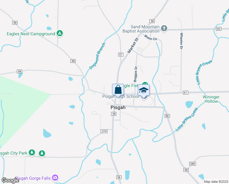 map of restaurants, bars, coffee shops, grocery stores, and more near 2495 County Road 58 in Pisgah