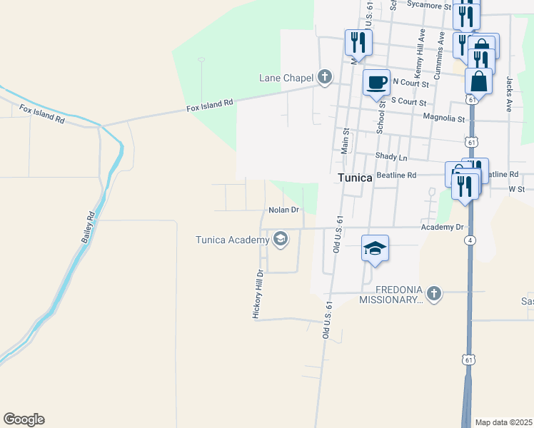 map of restaurants, bars, coffee shops, grocery stores, and more near 1010 Nolan Drive in Tunica