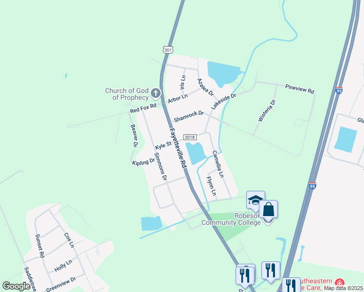 map of restaurants, bars, coffee shops, grocery stores, and more near 5310 Fayetteville Road in Lumberton
