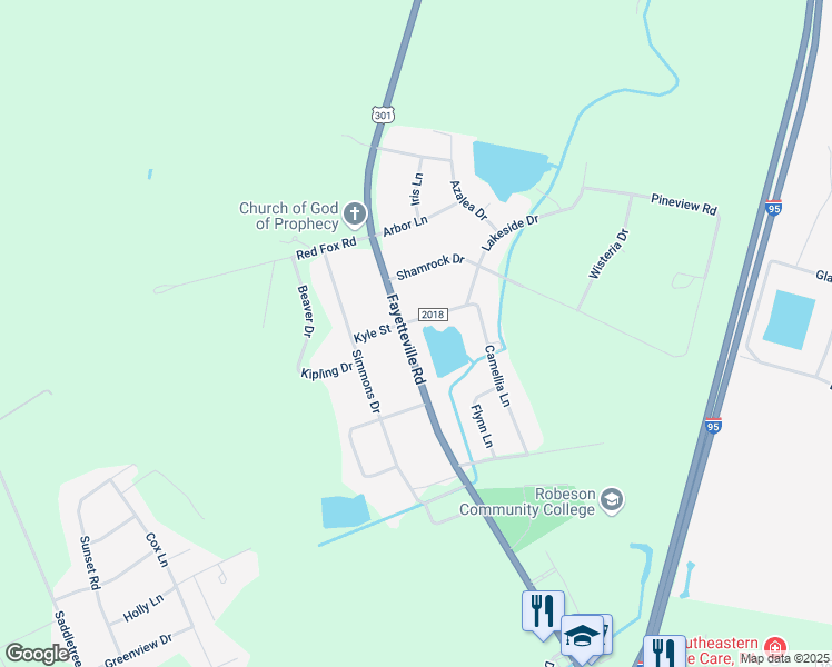 map of restaurants, bars, coffee shops, grocery stores, and more near 5310 Fayetteville Road in Lumberton