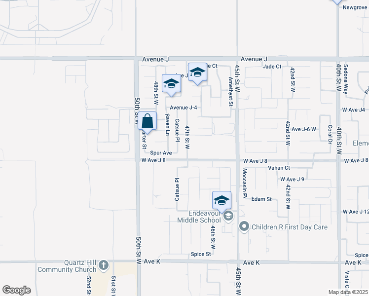 map of restaurants, bars, coffee shops, grocery stores, and more near 44027 47th Street West in Lancaster