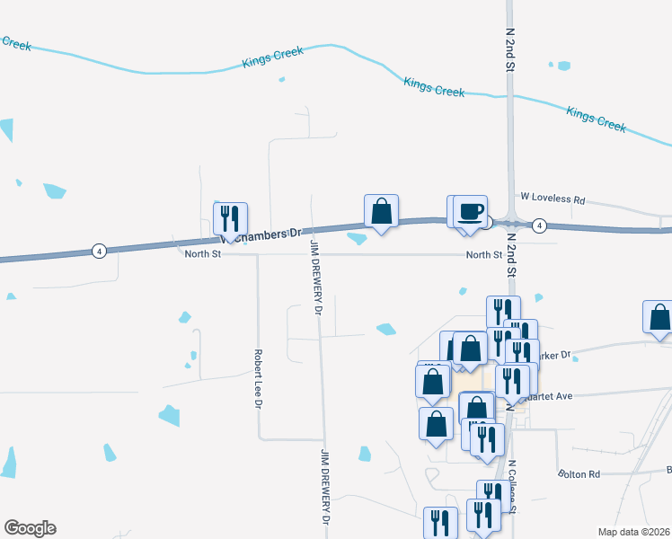 map of restaurants, bars, coffee shops, grocery stores, and more near 295-415 North Street in Booneville