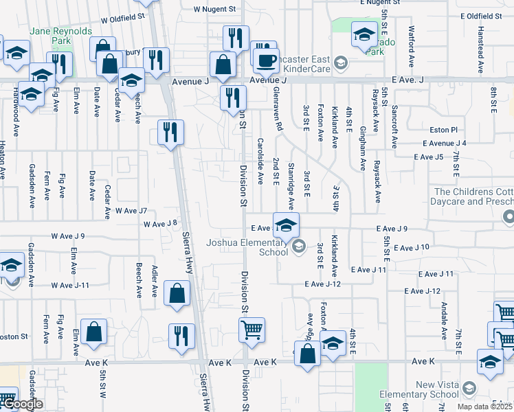 map of restaurants, bars, coffee shops, grocery stores, and more near 44009 Carolside Avenue in Lancaster