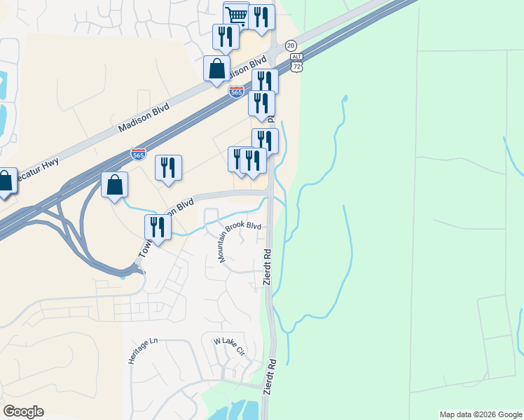 map of restaurants, bars, coffee shops, grocery stores, and more near 113 Hurst Haven Court in Madison