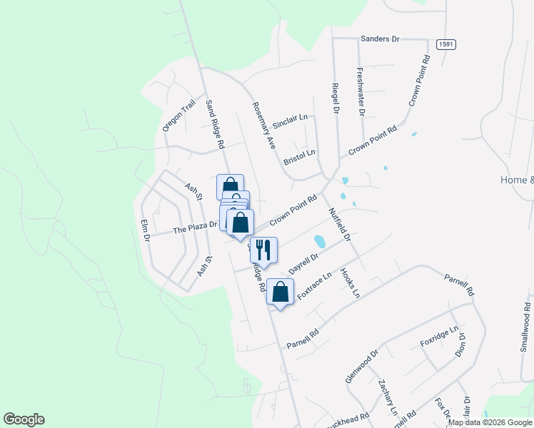 map of restaurants, bars, coffee shops, grocery stores, and more near 109 Crown Point Road in Hubert