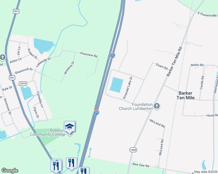 map of restaurants, bars, coffee shops, grocery stores, and more near 302 Hull Street in Lumberton