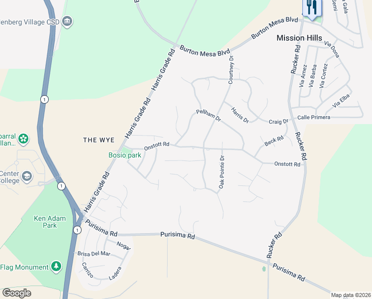 map of restaurants, bars, coffee shops, grocery stores, and more near 892 Onstott Road in Lompoc
