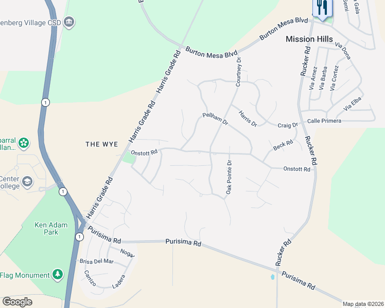 map of restaurants, bars, coffee shops, grocery stores, and more near 892 Onstott Road in Lompoc