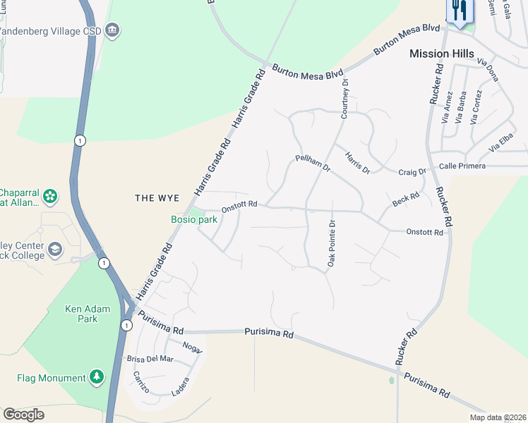 map of restaurants, bars, coffee shops, grocery stores, and more near 814 Onstott Road in Lompoc