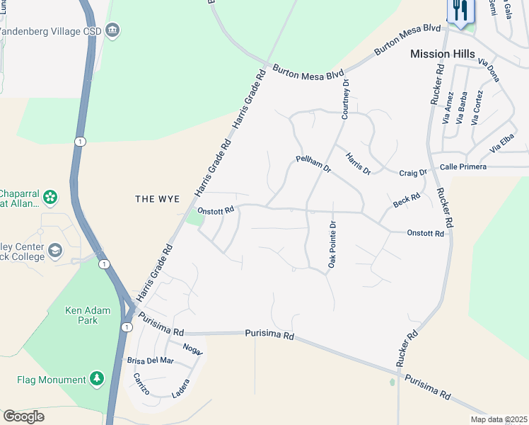 map of restaurants, bars, coffee shops, grocery stores, and more near 832 Onstott Road in Lompoc