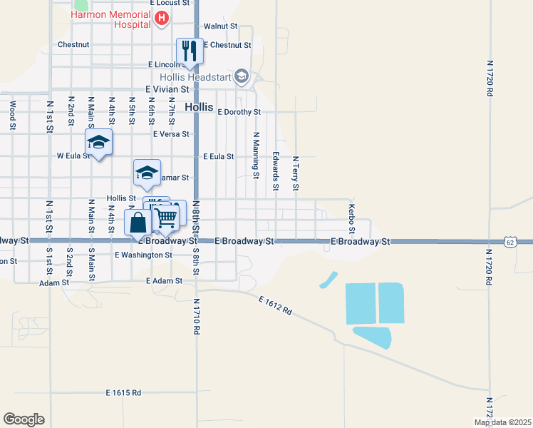 map of restaurants, bars, coffee shops, grocery stores, and more near 122 Edwards Street in Hollis