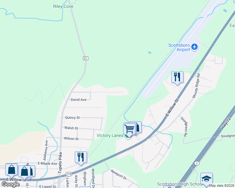 map of restaurants, bars, coffee shops, grocery stores, and more near 710 Forrest Avenue in Scottsboro