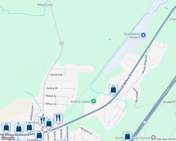 map of restaurants, bars, coffee shops, grocery stores, and more near 710 Forrest Avenue in Scottsboro