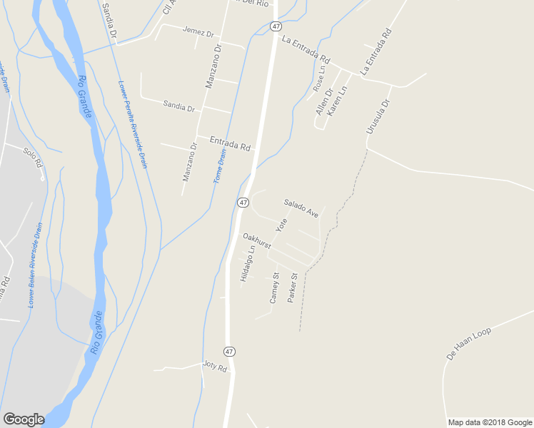 map of restaurants, bars, coffee shops, grocery stores, and more near 3 Angelo Avenue in Belen