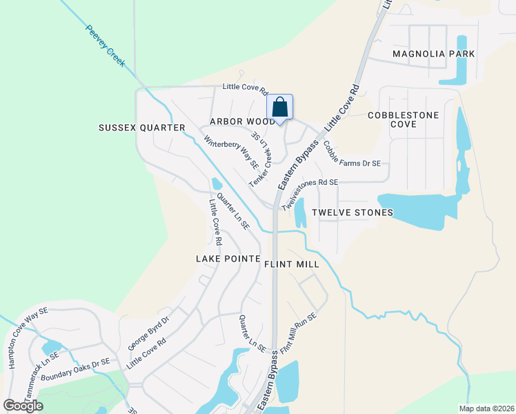 map of restaurants, bars, coffee shops, grocery stores, and more near 2618 Trellis Post Court Southeast in Owens Cross Roads
