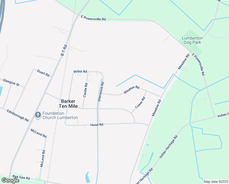map of restaurants, bars, coffee shops, grocery stores, and more near 105 Windsor Road in Lumberton