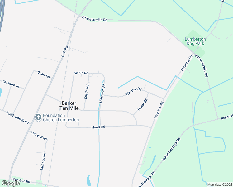 map of restaurants, bars, coffee shops, grocery stores, and more near 105 Windsor Road in Lumberton