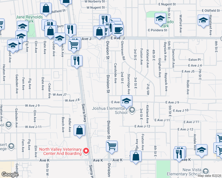 map of restaurants, bars, coffee shops, grocery stores, and more near 44009 Carolside Avenue in Lancaster