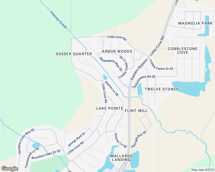 map of restaurants, bars, coffee shops, grocery stores, and more near 2612 Quarter Lane Southeast in Owens Cross Roads