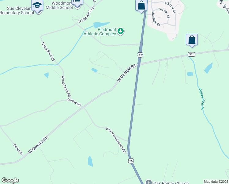 map of restaurants, bars, coffee shops, grocery stores, and more near 3521 West Georgia Road in Piedmont