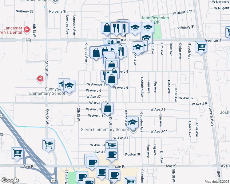 map of restaurants, bars, coffee shops, grocery stores, and more near 44043 Hoban Avenue in Lancaster