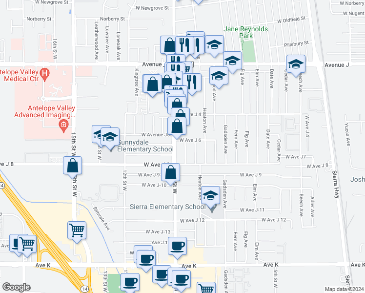 map of restaurants, bars, coffee shops, grocery stores, and more near 44043 Hoban Avenue in Lancaster