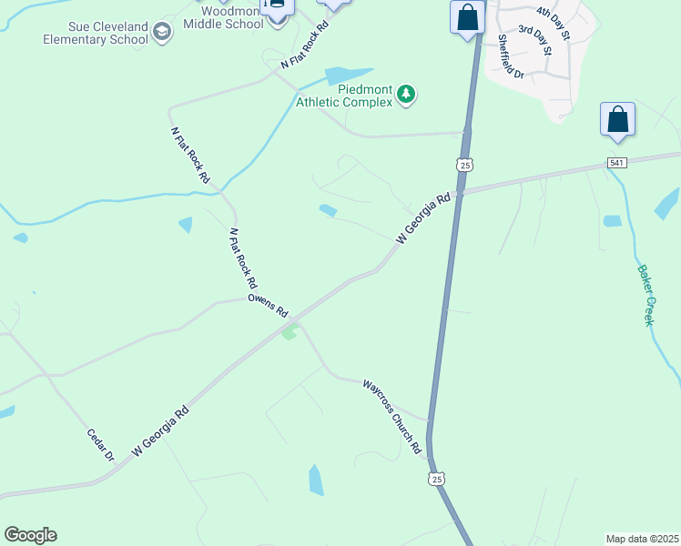 map of restaurants, bars, coffee shops, grocery stores, and more near 3540 West Georgia Road in Piedmont